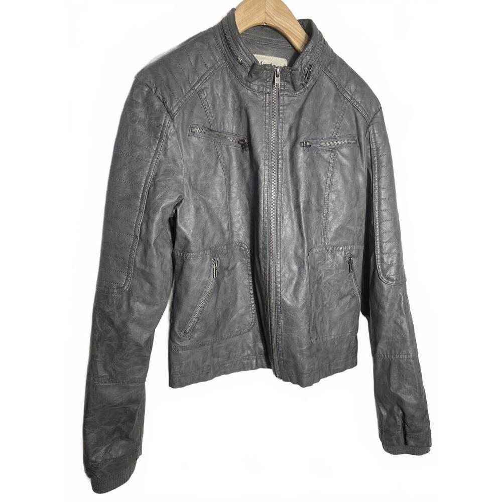 Maralyn & Me Gray Faux Leather Zip Front Jacket
